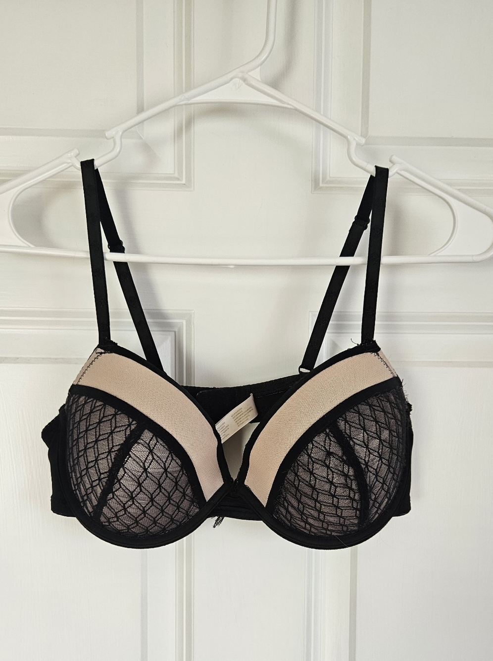 Adrienne Vittadini Black and Beige Lace-Detail Push-Up Bra